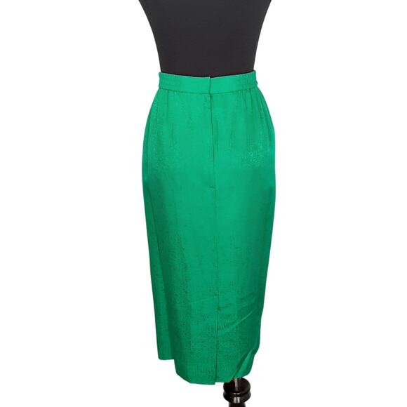 Vintage 80s Secretary Skirt Suit 100% Silk Toggle Front Blazer Set Womens 8 Teal - Picture 6 of 13